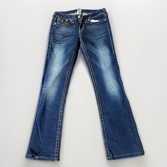True Religion Disco Jeans Womens 29 Crystal‎ Button Flare Thick Stitch Y2K - Picture 1 of 10